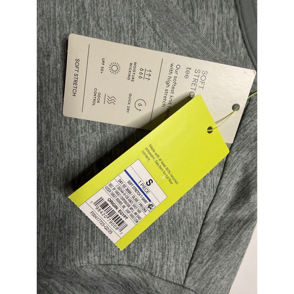 All in Motion Mens Soft Stretch Tee Olive Green Heather Workout Shirt Small NWT - Picture 2 of 2